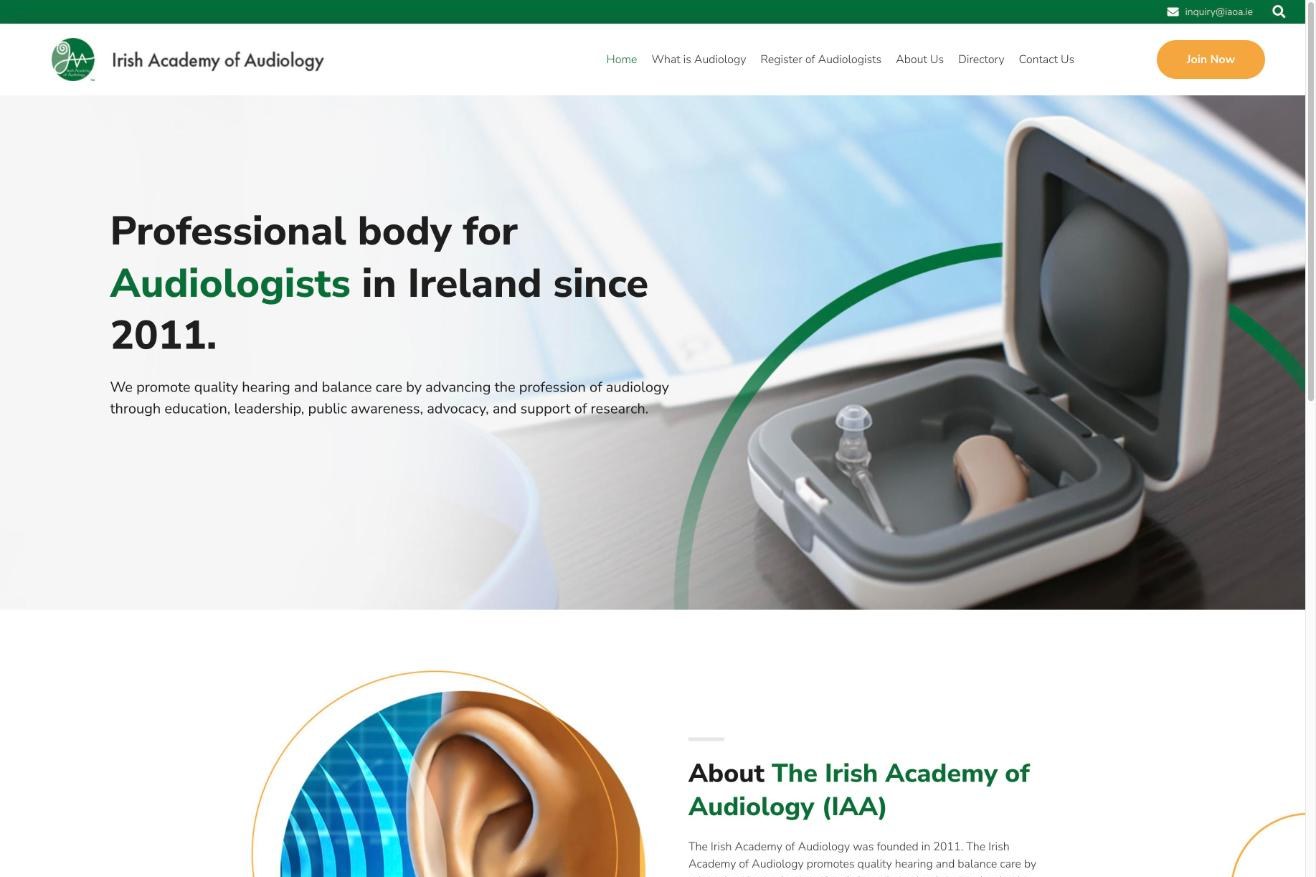 Irish Academy of Audiology website homepage