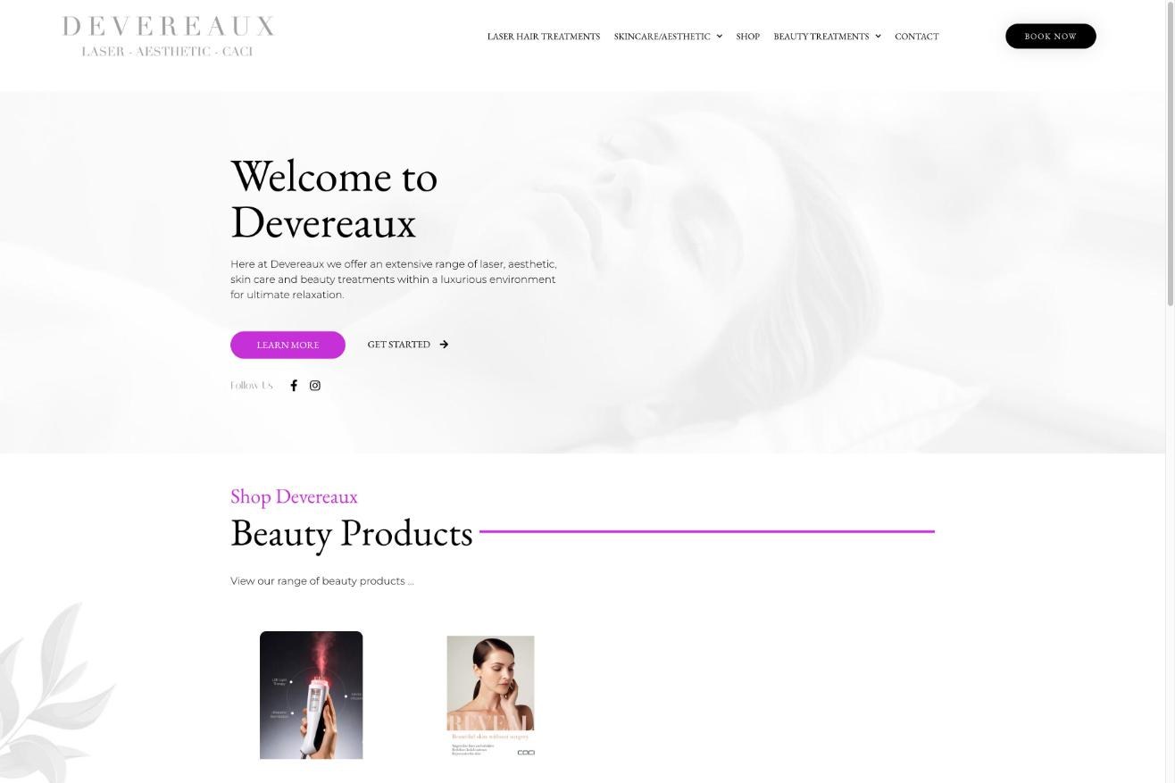 Devereaux Beauty Clinic website homepage