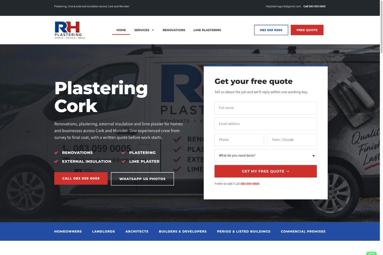 RH Plastering website homepage