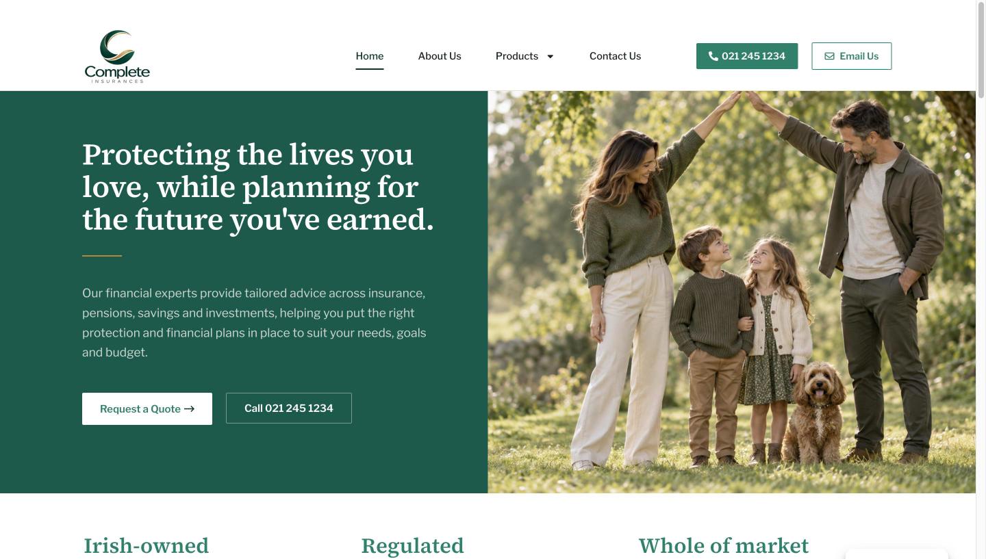 Complete Insurances website homepage